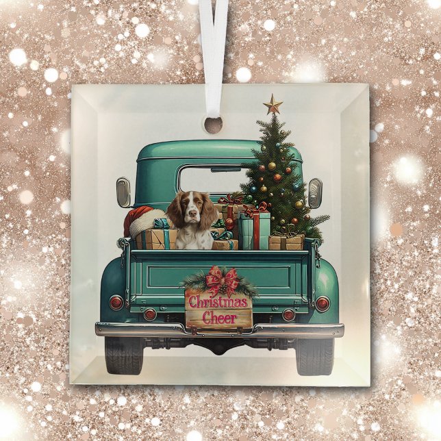 Springer Spaniel Dog Retro Truck Christmas Glass Tree Decoration (Creator Uploaded)