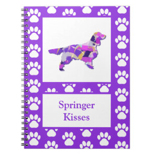 Springer Spaniel Dog Silhouette Paw Purple PY&B Notebook