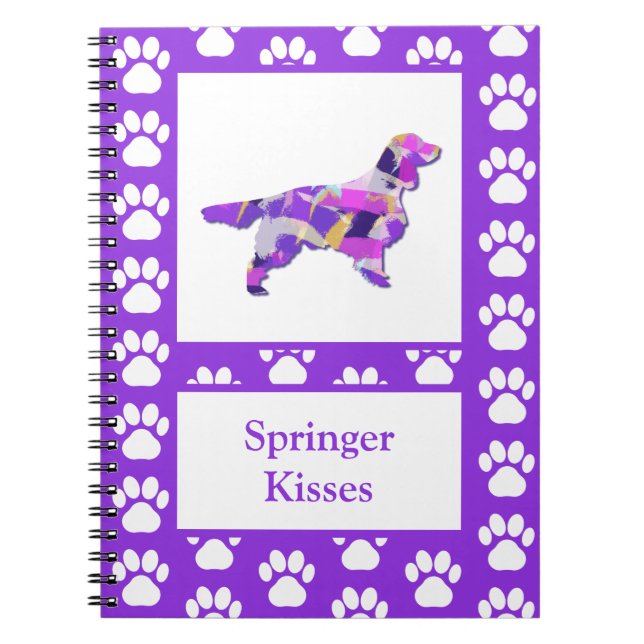 Springer Spaniel Dog Silhouette Paw Purple PY&B Notebook (Front)