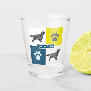 Springer Spaniel Dog Silhouette & Paw Y&B Grid Shot Glass