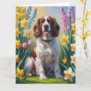 Springer Spaniel Dog Spring Flowers Painting Card