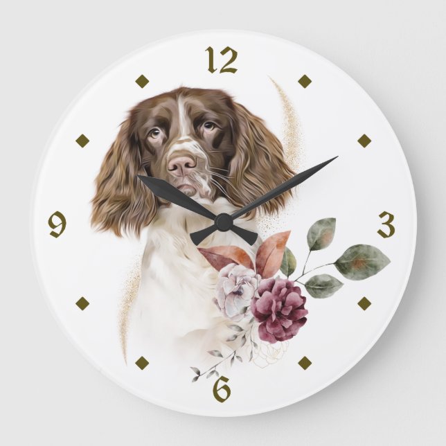 Springer Spaniel Dog Winter Bouquet Clock (Front)