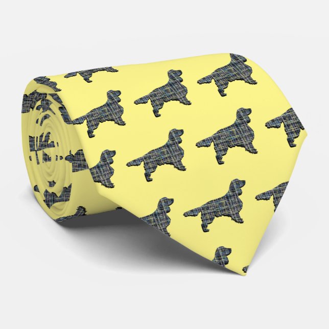 Springer Spaniel Dog Yellow & Black Grid Yellow Tie (Rolled)