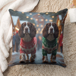 Springer Spaniel Dogs Christmas Snow Holiday Cushion