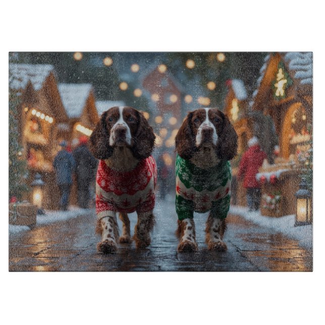 Springer Spaniel Dogs Christmas Snow Holiday Cutting Board (Front)