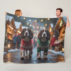 Springer Spaniel Dogs Christmas Snow Holiday Fleece Blanket