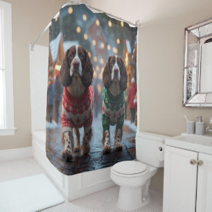 Springer Spaniel Dogs Christmas Snow Holiday Shower Curtain
