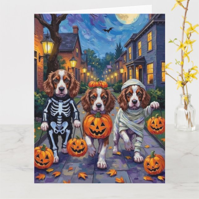 Springer Spaniel Dogs In Halloween Costumes Card (Yellow Flower)