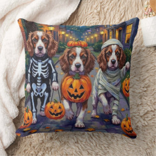 Springer Spaniel Dogs In Halloween Costumes Cushion