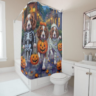 Springer Spaniel Dogs In Halloween Costumes Shower Curtain