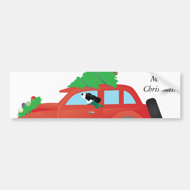 Springer Spaniel driving car with Christmas tree Bumper Sticker (Front)