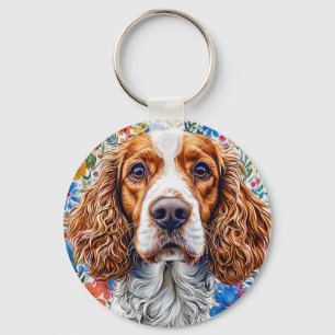 🐶 Springer Spaniel Floral Gift For Dog Lover 🎁 Key Ring