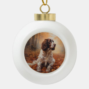 Springer Spaniel in Autumn Leaves Fall Inspire  Ceramic Ball Christmas Ornament
