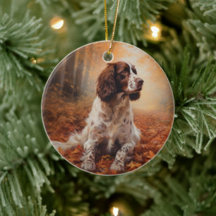 Springer Spaniel in Autumn Leaves Fall Inspire  Ceramic Tree Decoration