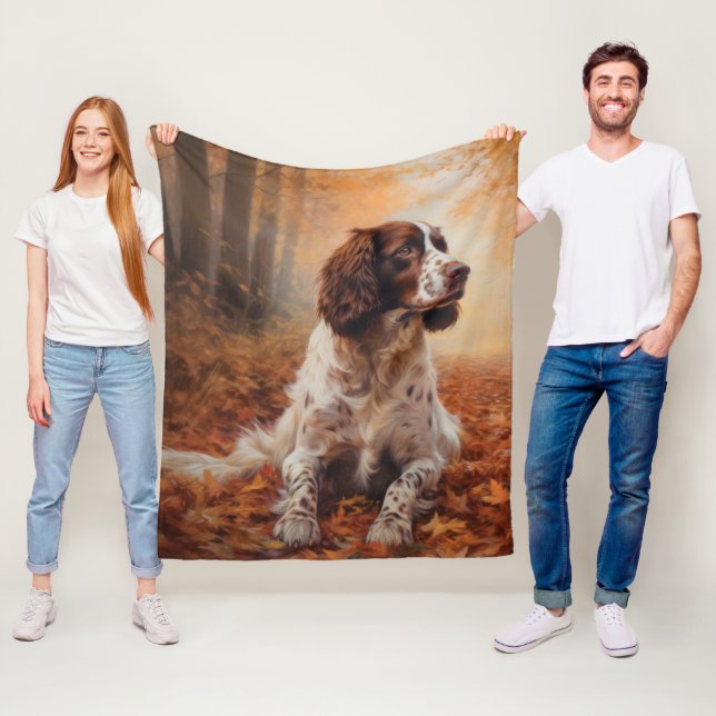 Springer Spaniel in Autumn Leaves Fall Inspire  Fleece Blanket (In Situ)