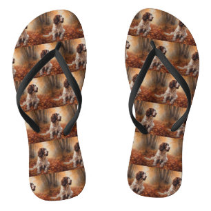 Springer Spaniel in Autumn Leaves Fall Inspire Jandals