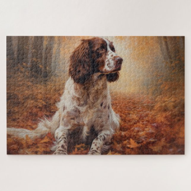 Springer Spaniel in Autumn Leaves Fall Inspire  Jigsaw Puzzle (Horizontal)