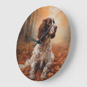 Springer Spaniel in Autumn Leaves Fall Inspire  Large Clock