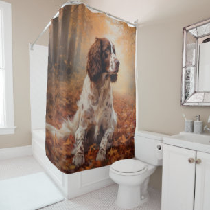Springer Spaniel in Autumn Leaves Fall Inspire Shower Curtain