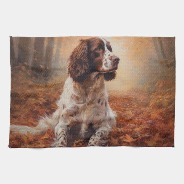 Springer Spaniel in Autumn Leaves Fall Inspire  Tea Towel (Horizontal)