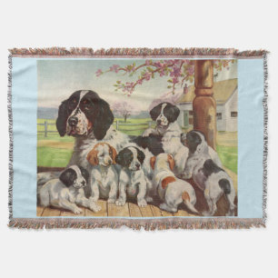 springer spaniel mum and puppies throw blanket
