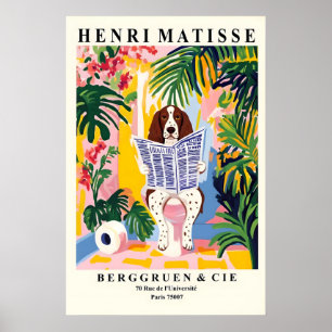 Springer Spaniel On a Toilet - Funny Matisse Style Poster