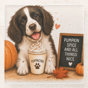 Springer Spaniel Pumpkin Spice Puppaccino Glass Coaster