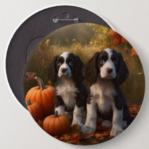 Springer Spaniel Puppy Autumn Delight Pumpkin  6 Cm Round Badge