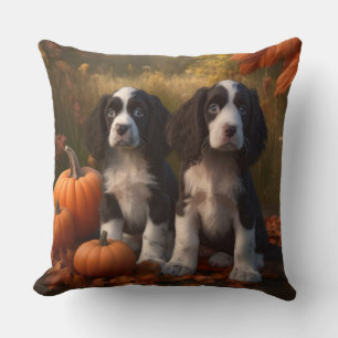 Springer Spaniel Puppy Autumn Delight Pumpkin Cushion