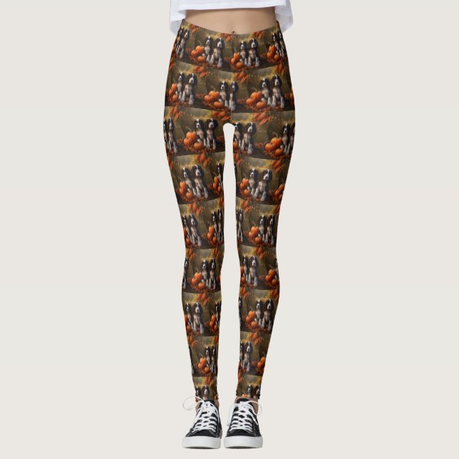 Springer Spaniel Puppy Autumn Delight Pumpkin  Leggings (Front)