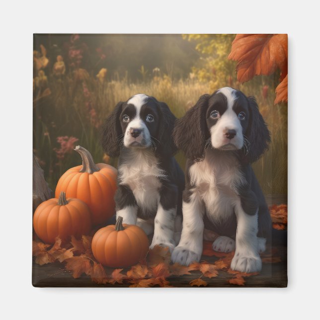 Springer Spaniel Puppy Autumn Delight Pumpkin  Magnet (Front)