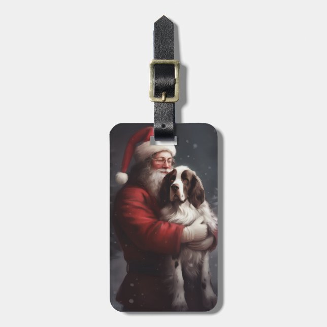 Springer Spaniel Santa Claus Festive Christmas Luggage Tag (Front Vertical)