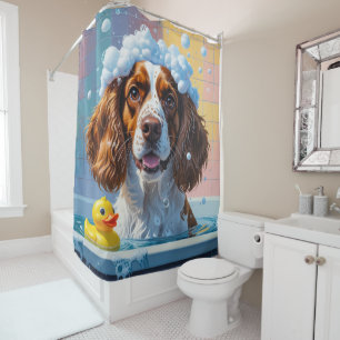 Springer Spaniel Sloppy Sleepy Cute Funny Shower Curtain