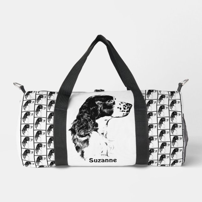 Springer Spaniel Vintage Dog Art Personalised Duffle Bag (Front)