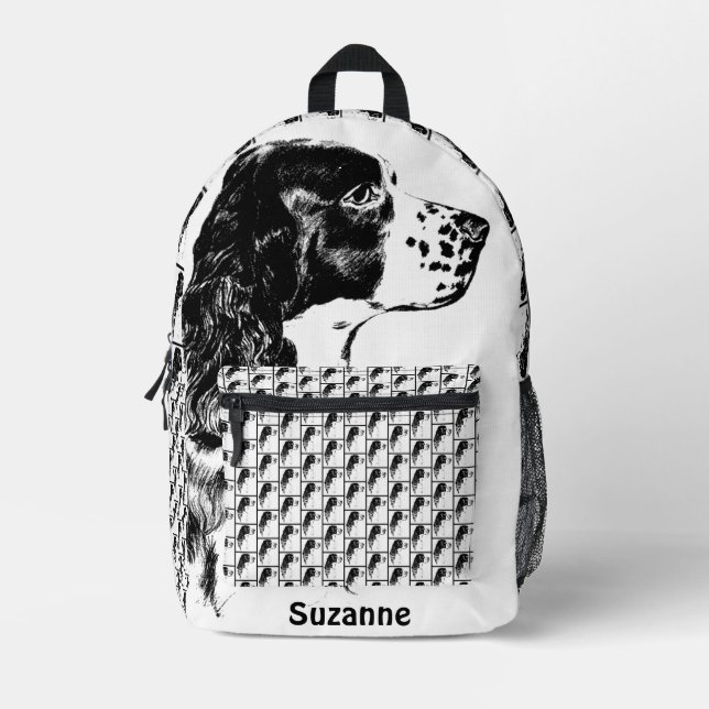 Springer Spaniel Vintage Dog Art Personalised Printed Backpack (Front)