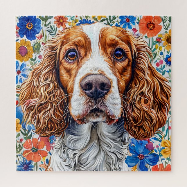 Springer Spaniel With Colourful Floral Background Jigsaw Puzzle (Vertical)