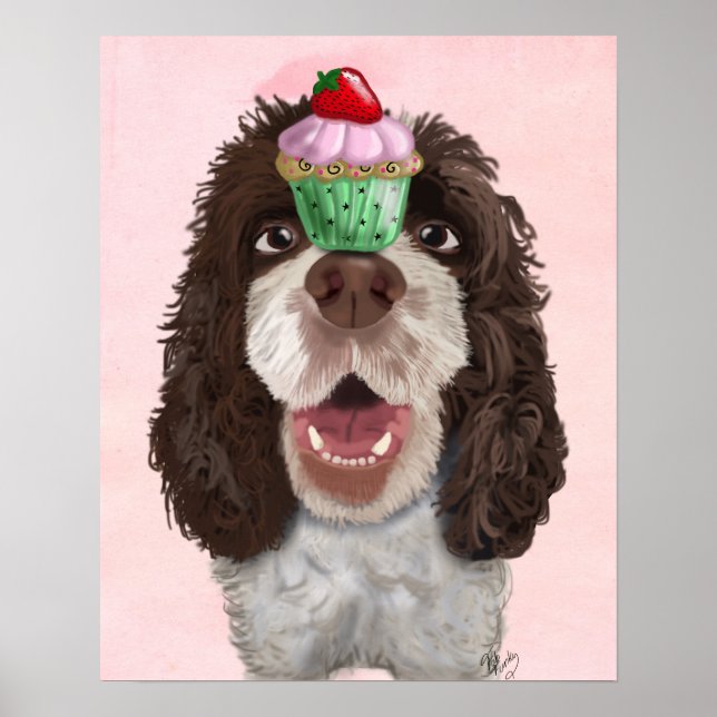 Springer Spaniel with Cupcake Poster (Front)