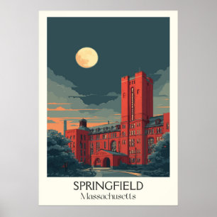 Springfield MA Vintage Historic Castle Building Poster