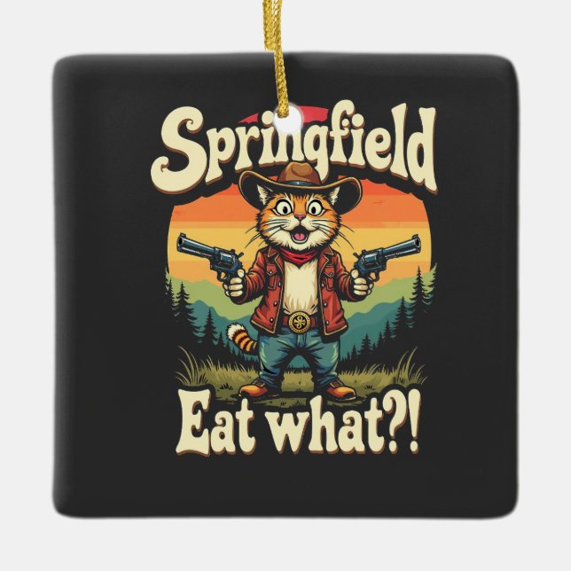 Springflied Eat What Trump Election Cat Cowboy   Ceramic Ornament (Front)