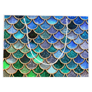 Springlike multicolor Glitter Mermaid Scales Large Gift Bag