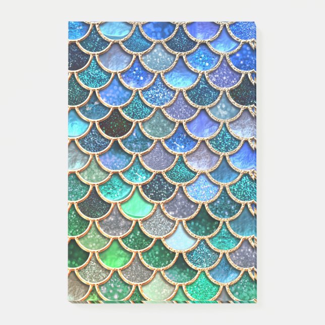 Springlike multicolor Glitter Mermaid Scales Post-it Notes (Front)