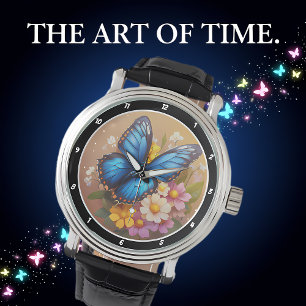 Spring's Whisper" - Blue Butterfly Floral Watch