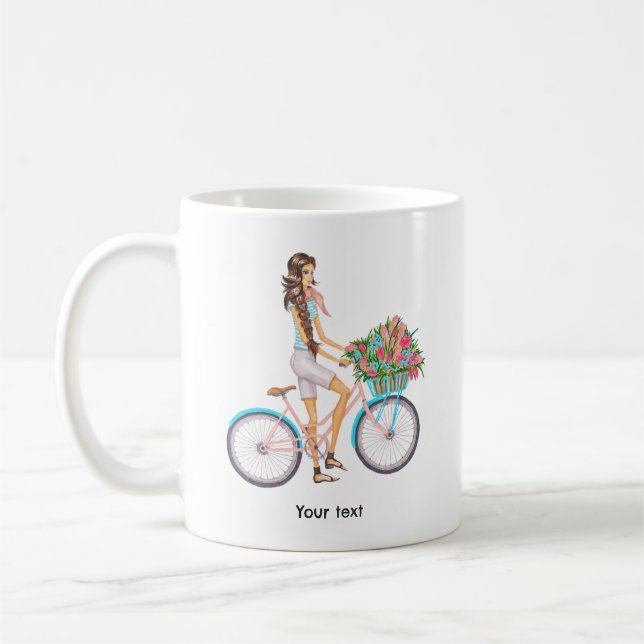 Springtime Bicycle Girl Coffee Mug (Left)