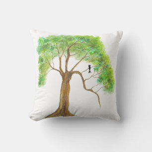 Springtime Bird In Tree Art Painting Home Decor Cushion