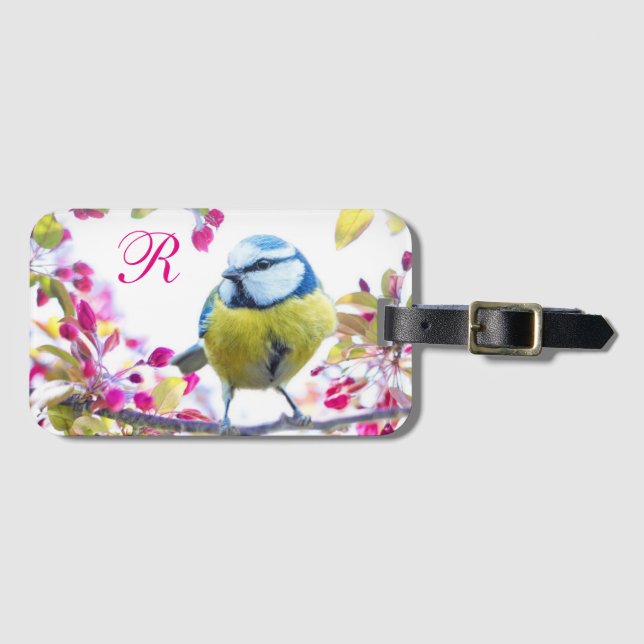 Springtime Bird Monogram Luggage Tag (Front Horizontal)