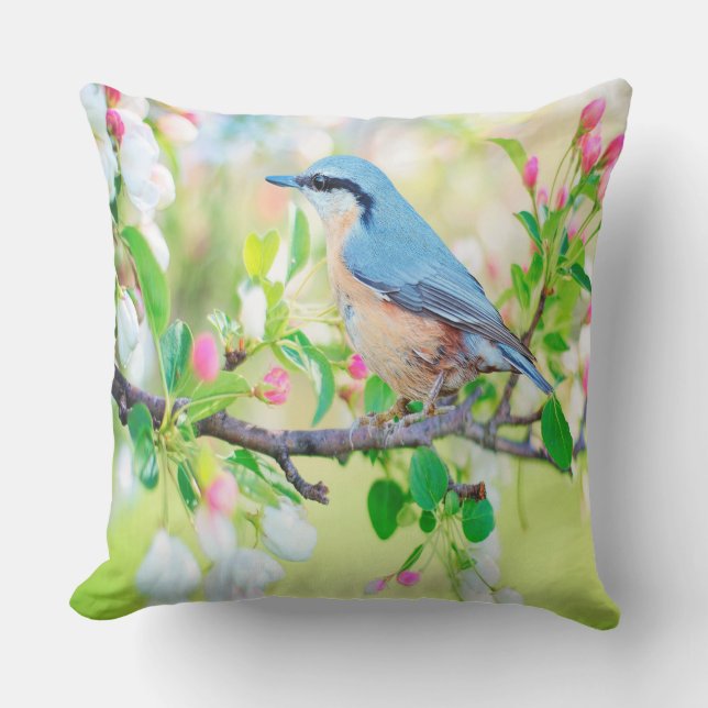 Springtime Blue Jay Cushion (Front)