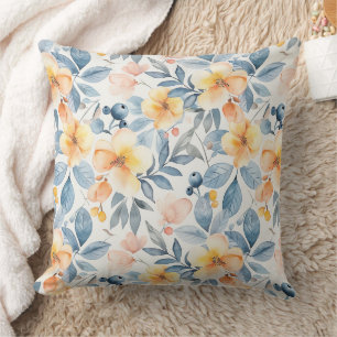 Springtime Blues and Blooms Throw Pillow