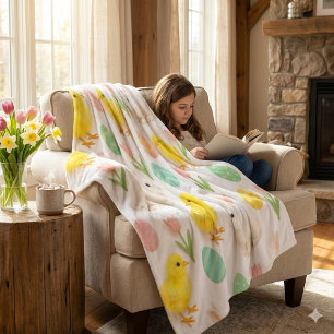 Springtime Bunnies and Chicks  Fleece Blanket