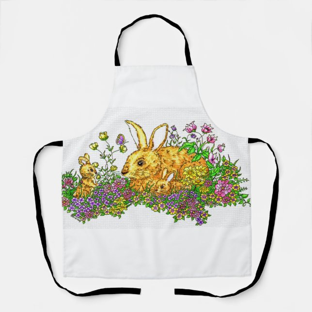 Springtime Bunnies in a Field of Flowers  Apron (Front)