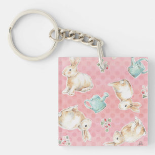 Springtime Bunnies Pattern Key Ring